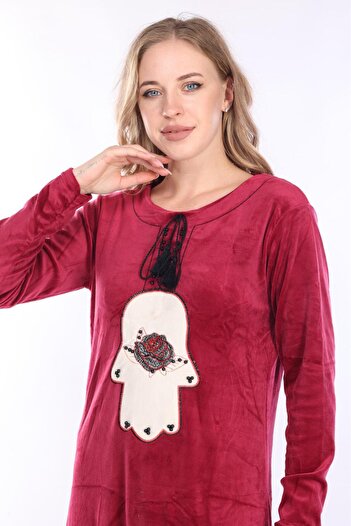 mervemoda Women's Burgundy velvet dress