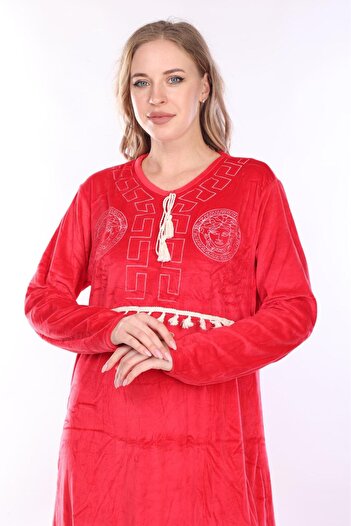 mervemoda Women's Red velvet dress