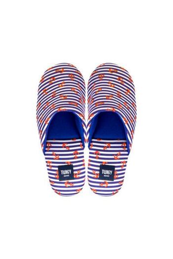 Twigy Men's Navy Blue Striped Anchor Silent Home Slippers