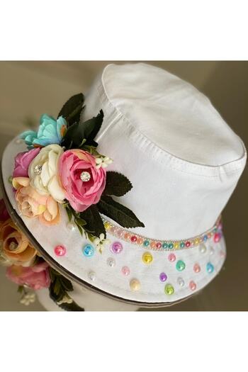 QUEEN AKSESUAR New Season White Pearl Bonibon Candy Stone Floral Special Design Adult Children's Hat