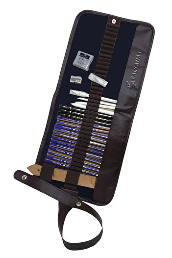 BAL SANAT 25 Piece Roll Pen Holder Sketching Set and A5 Notebook