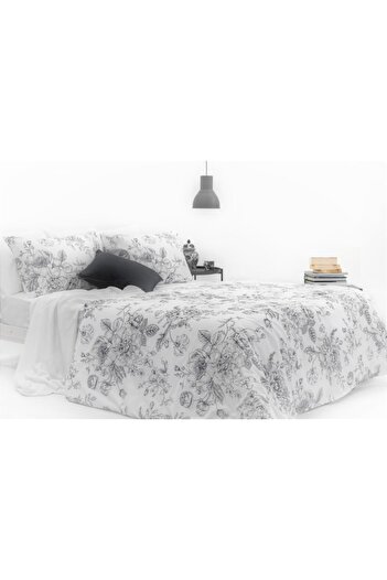 makiteks 100% Cotton Soloi Gray Double Duvet Cover and Pillowcase Set