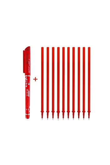 Artus Tedarik Heat Flying Erasable Refill Pen Inside and Pen Red Set (11 Pieces)