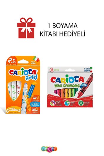 CARIOCA Baby 6-pack of felt-tip pens and 12-pack of Maxi Crayons that do not pollute hands