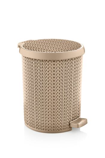 BlackBird Home Cream Colored 10 Liter Knitted Patterned Pedal Trash Can