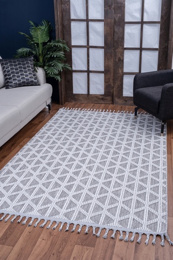 Valery Home Nirvana Vl Yumuşak Örgü Dokuma Bukle Saçaklı Oturma Odası Salon Halısı W15 Gri