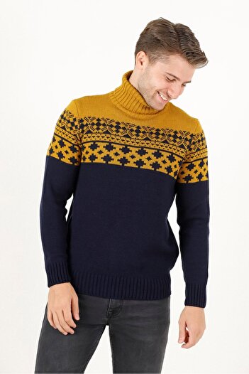 F&K Örme 60900 Turtleneck Jacquard Knitwear Sweater