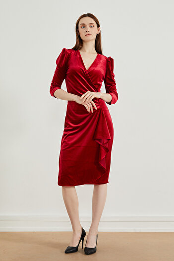 PAULMARK Balloon Sleeve Front Flounce Dress