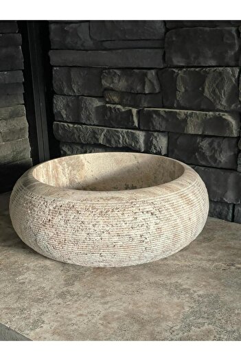 Polen Stone Doğal Taş Silver (gümüş)Traverten Silindir Taraklı Model Lavabo