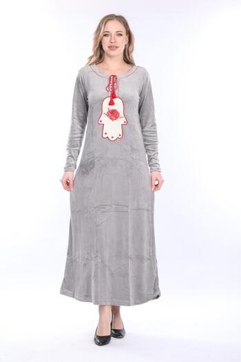 mervemoda Жіноча сіра оксамитова сукня