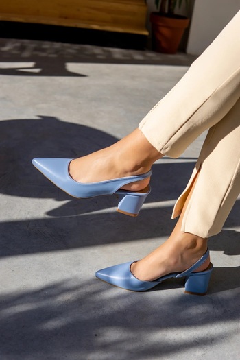 LAMİNTA Tulip Baby Blue Open Back Women's Heeled Shoes