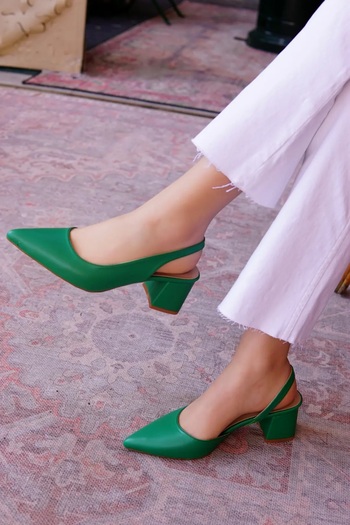 LAMİNTA Tulip Green Open Back Women's Heeled Shoes