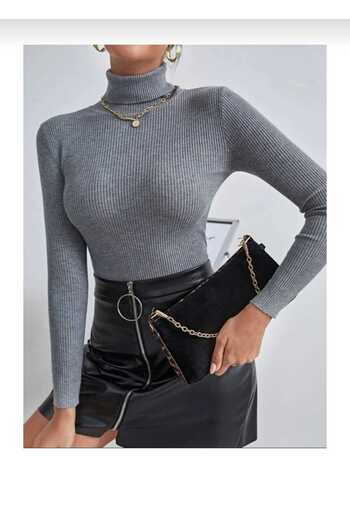 Yakalaa Unisex Light Blue Cotton Fabric Turtleneck Camisole Slimfit Turtleneck Sweater