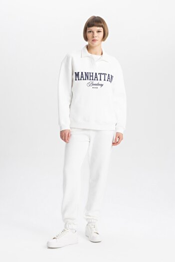 DeFacto Relax Fit Polo Collar Thick Sweatshirt B1847ax23au