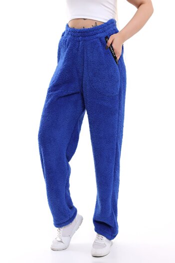 xlargebutik LARGE SIZE CLOTHING SAX BLUE PLUSH FLEECE PANT