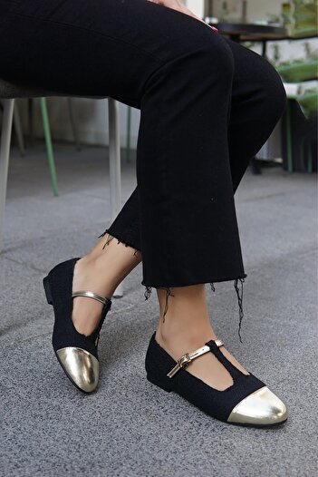 LAMİNTA Anabel Black Tüvid Stripe Detailed Women's Ballerinas