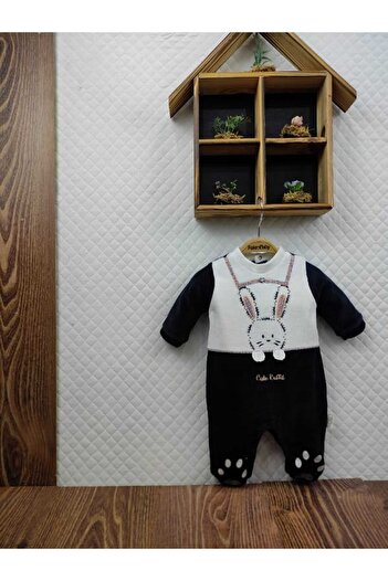 Babydola Unisex Baby Rabbit Patterned Velvet Jumpsuit