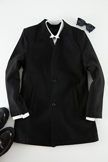 Trendyol Collection Stand Collar Black Slim Fit Stamp Coat - TMNAW24KB00007