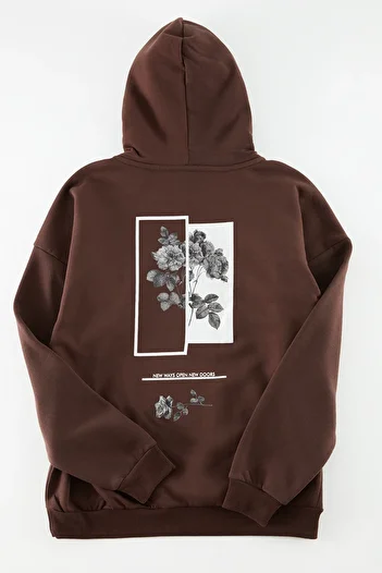 Trendyol Collection Καφέ φούτερ με κουκούλα Oversize Fleece - TMNAW22SW1651