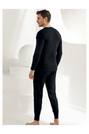 Şahinler Men's Black Long Cuffed Thermal Bottom ME017-SH