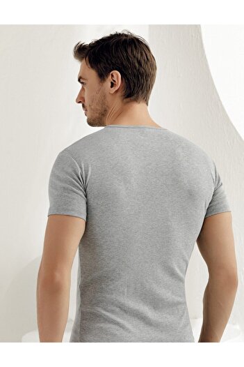 Şahinler Men's Gray Short Sleeve Crew Neck Ribbed Undershirt Me027