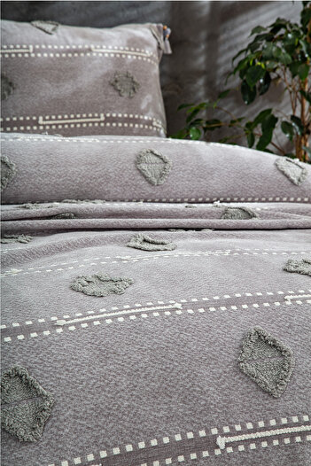 Evlen Home Collection Katre Cotton Double (Pique Set) Bedspread Battal Dowry Set 3 Pieces Gray