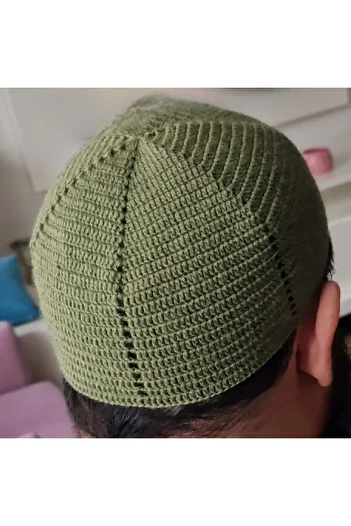 morlalem m 03Yünhaki Khaki Wool Skullcap - Hand and Percentage Hand Knitted, Prayer Skullcap