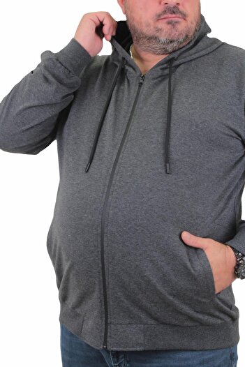 MocGrande Μεγάλο μέγεθος Basic Seasonal Zippered Hooded Sweat 22751 ANTHRACITE