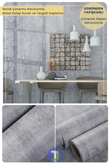 Technojet Self Adhesive Textured Cement Look Kitchen Wall Cabinet Table Covering 60cmX300cm