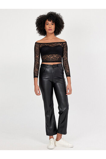 Ltb Μαύρο φούτερ με δαντέλα Crop Top