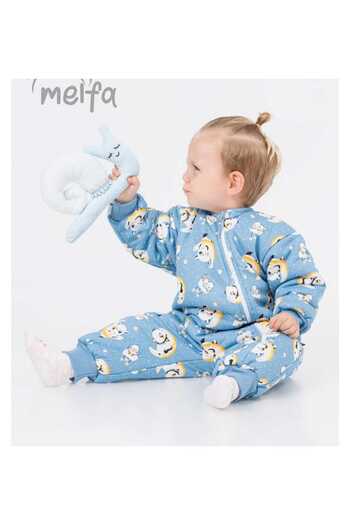Melfa Sac de dormit din fibră cu imprimeu Panda Moon, albastru, 2,5 TOG