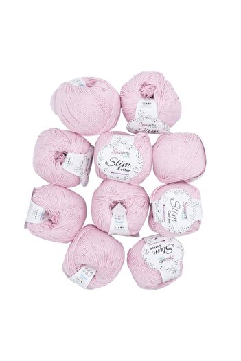 Spagettiyarn Slim Cotton 10'lu Bebe Pembe El Örgü Ipliği