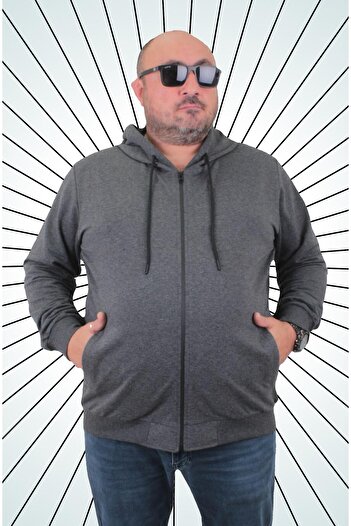 MocGrande Μεγάλο μέγεθος Basic Seasonal Zippered Hooded Sweat 22751 ANTHRACITE