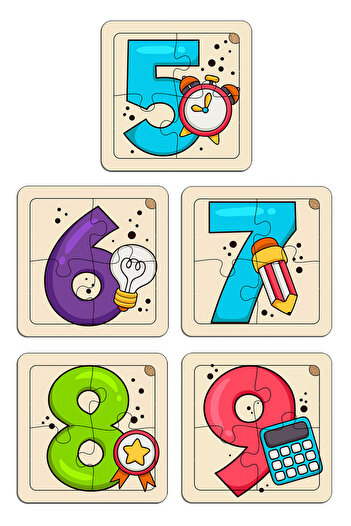 kutuTR Notpa Çocuklar Için Eğitici Ve Öğretici Ahşap 10'lu 4 Parçalı Rakamlar Mini Puzzle Set 4