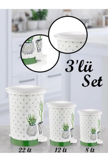 Bayev 3-Piece Cactus Pattern Pedal Trash Can 8/12/22 Liters