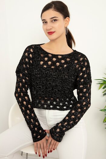 PULLIMM Glittered Openwork Knitwear Crop ATL011