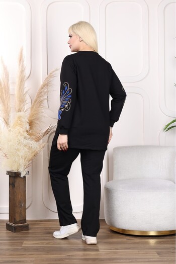 sinemisxxl zippered purple embroidery double thread fabric black suit