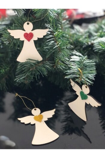 Masalsı Concept New Year's Special Wooden Angel Gift Ornament Pine Tree Ornament 6-Piece Christmas Ornament