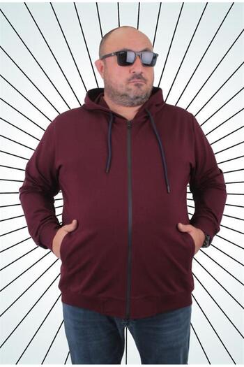 Starbattal Plus Size Basic Seasonal Zippered Hooded Sweat 22751 MURDUM