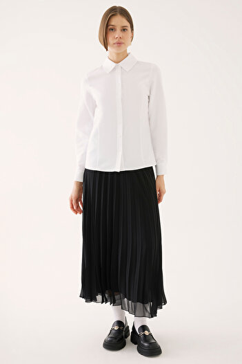 Perspective Nomi Slim Fit Standard Size Fake Sleeve Shirt Collar White Color Women's Shirt
