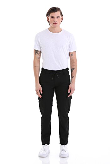 Hatemoğlu Black Dynamic Fit Patterned Cotton Side Pocket Jogger Pants