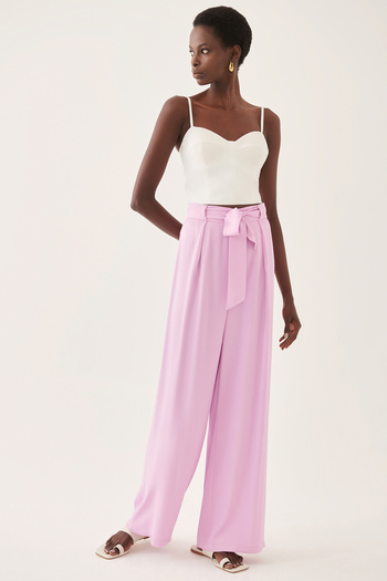 Perspective Kriss Regular Fit Long Length High Waist Lilac Color Women's Trousers