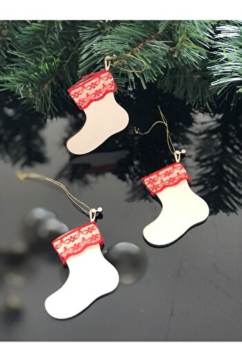 Masalsı Concept 6-Piece Wooden Socks Gift Ornament for Christmas - Pine Tree Patterned