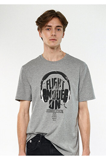 Mavi Flight Mode Printed Grey T-shirt Regular Fit / Normal Cut 0611141-80018