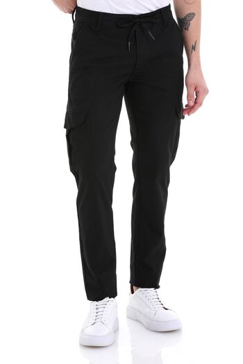 Hatemoğlu Black Dynamic Fit Patterned Cotton Side Pocket Jogger Pants