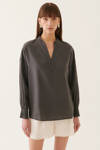 Perspective Brissa Regular Fit V-collar Anthracite Color Women's Blouse