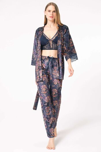 Anıl 5680 Morning Gowns, Bralets and Trousers Set Navy Blue