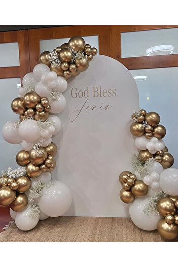 Çemrek Süs Parti Gold Chrome and White Balloon Chain Set 100 Pieces