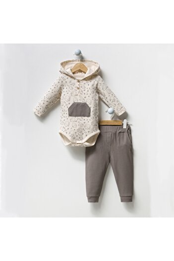 limebabies Baby Boy 100% Cotton 3-Piece Hooded Baby Set with Elephant Detail