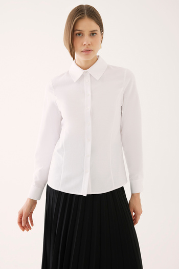 Perspective Nomi Slim Fit Standard Size Fake Sleeve Shirt Collar White Color Women's Shirt